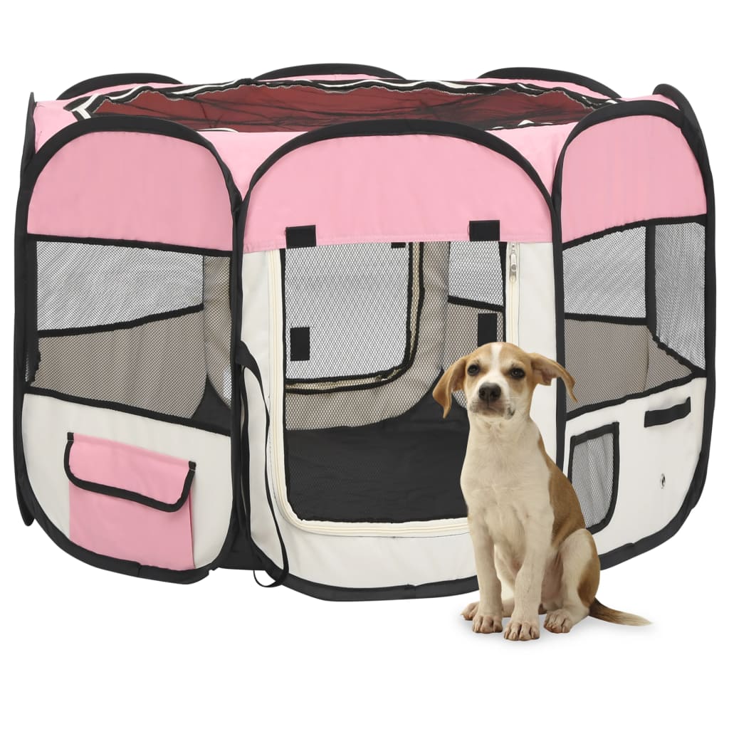 vidaXL Parc pour chiens pliable avec sac de transport Rose 90x90x58 cm