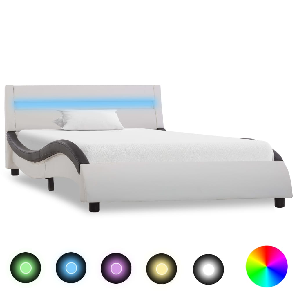 vidaXL Cadre de lit avec LED Blanc et noir Similicuir 100x200 cm