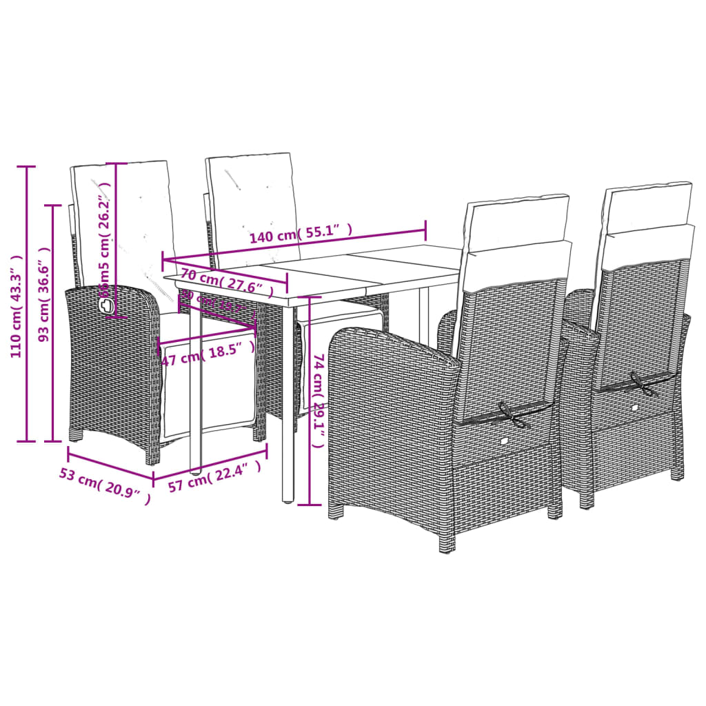 vidaXL Ensemble à manger de jardin coussins 5pcs Noir Résine tressée