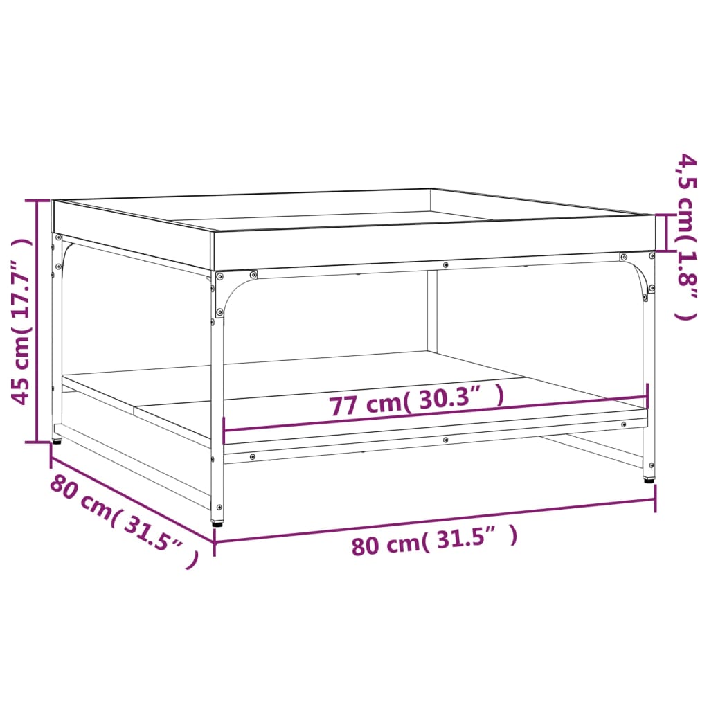 vidaXL Table basse sonoma gris 80x80x45 cm bois d'ingénierie et fer