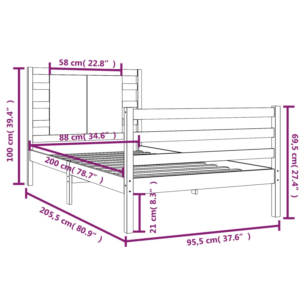 vidaXL Cadre de lit sans matelas blanc 90x200 cm bois de pin massif