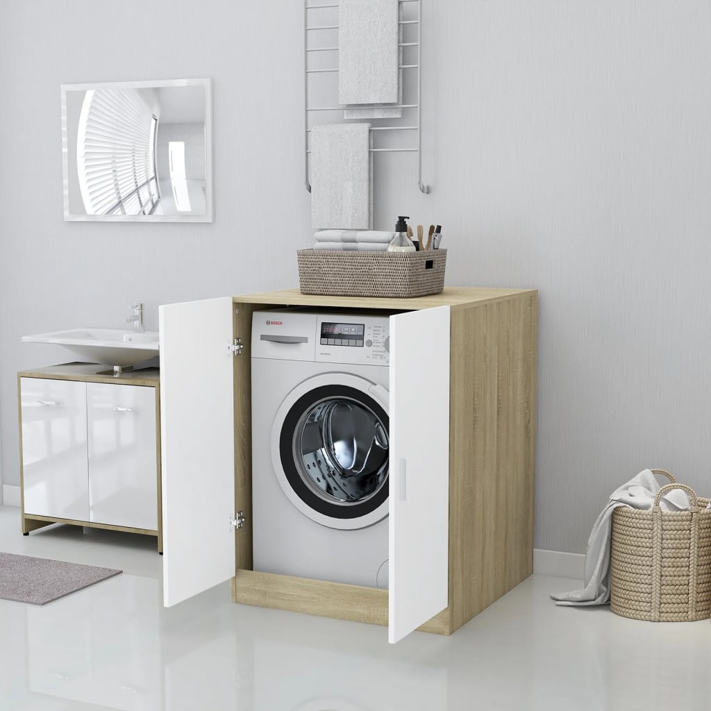 vidaXL Meuble de machine à laver Blanc et chêne sonoma 71x71,5x91,5 cm