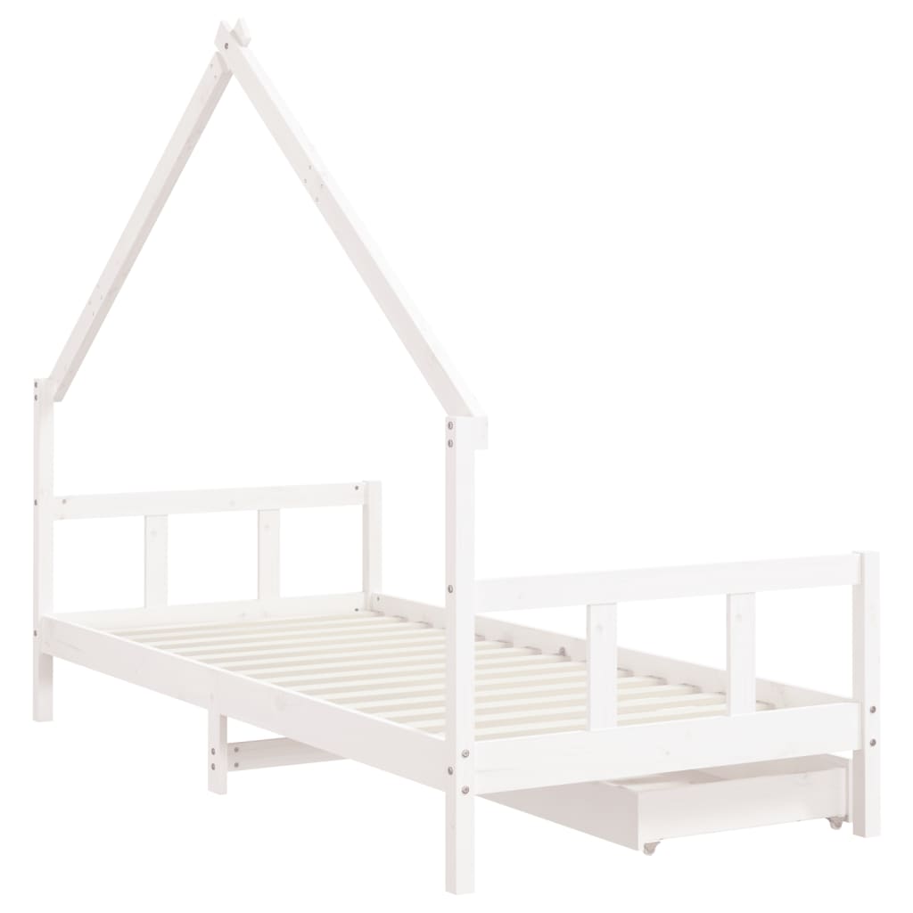 vidaXL Cadre de lit enfant tiroirs blanc 90x200 cm bois de pin massif