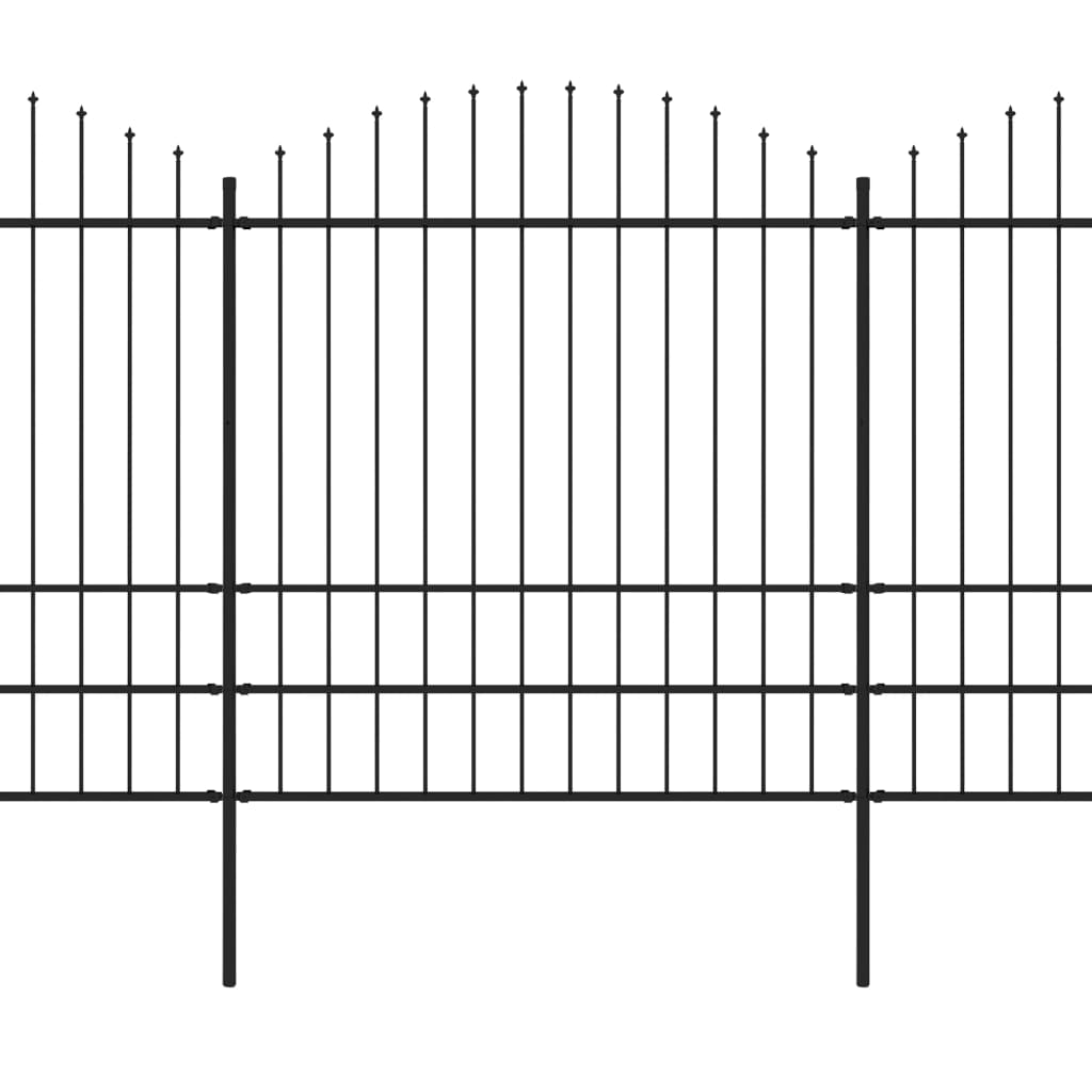 vidaXL Clôture de jardin à dessus en lance Acier (1,75-2)x5,1 m Noir