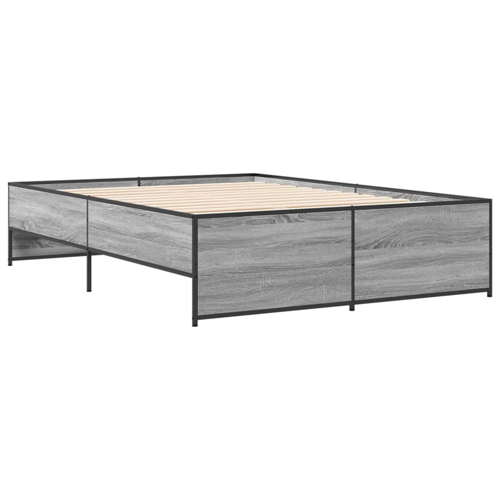 vidaXL Cadre de lit sonoma gris 140x190 cm bois d'ingénierie et métal