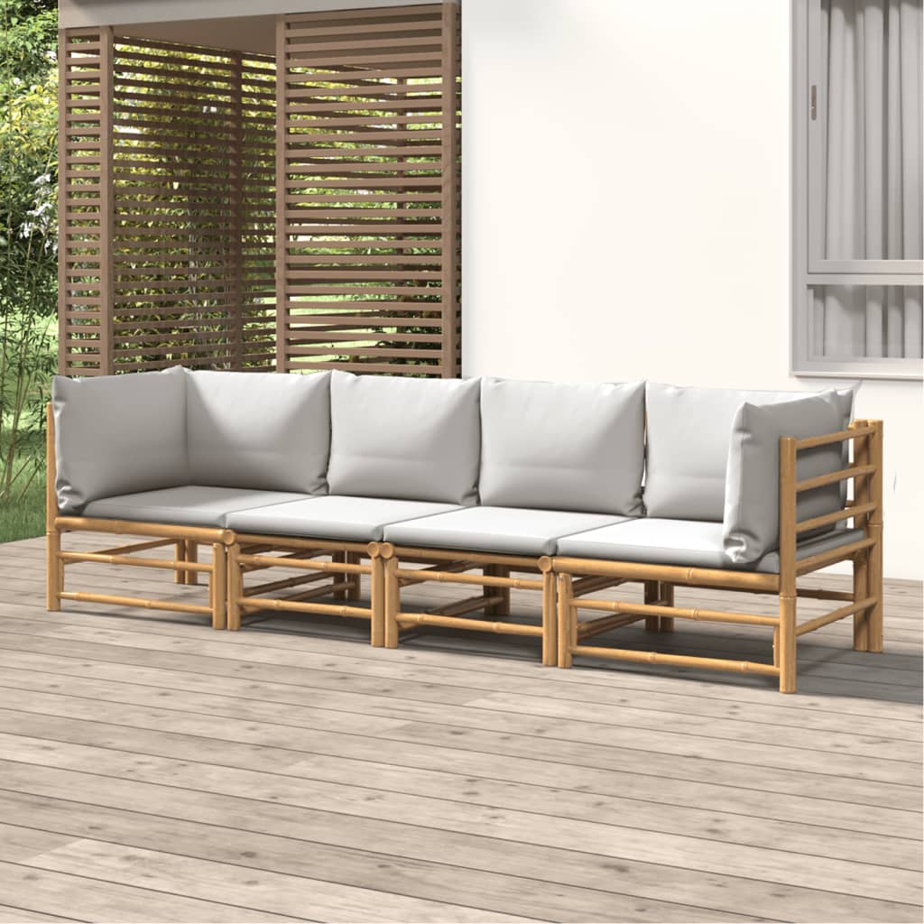vidaXL Salon de jardin 4 pcs avec coussins gris clair bambou