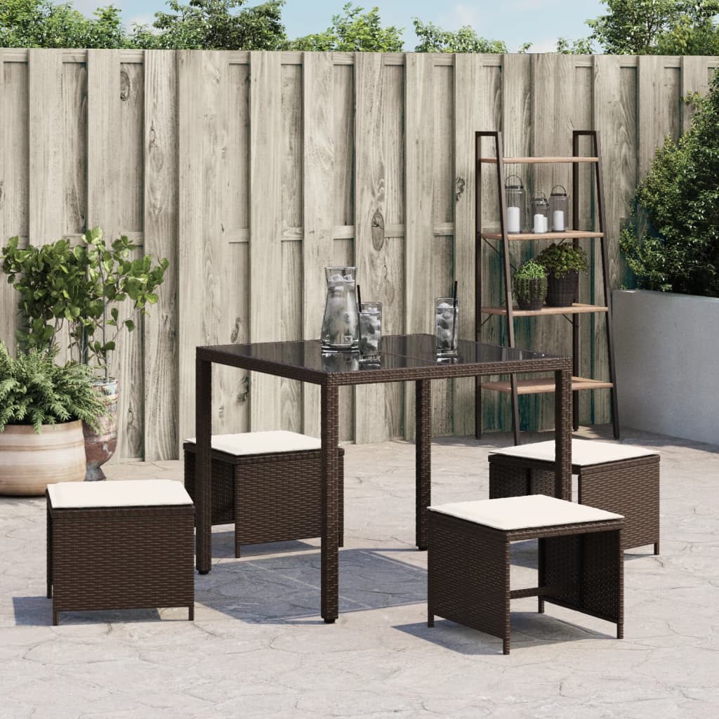 vidaXL Tabourets de jardin et coussins lot de 4 marron résine tressée