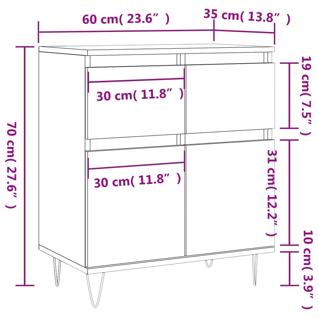 vidaXL Buffet Gris béton 60x35x70 cm Bois d'ingénierie