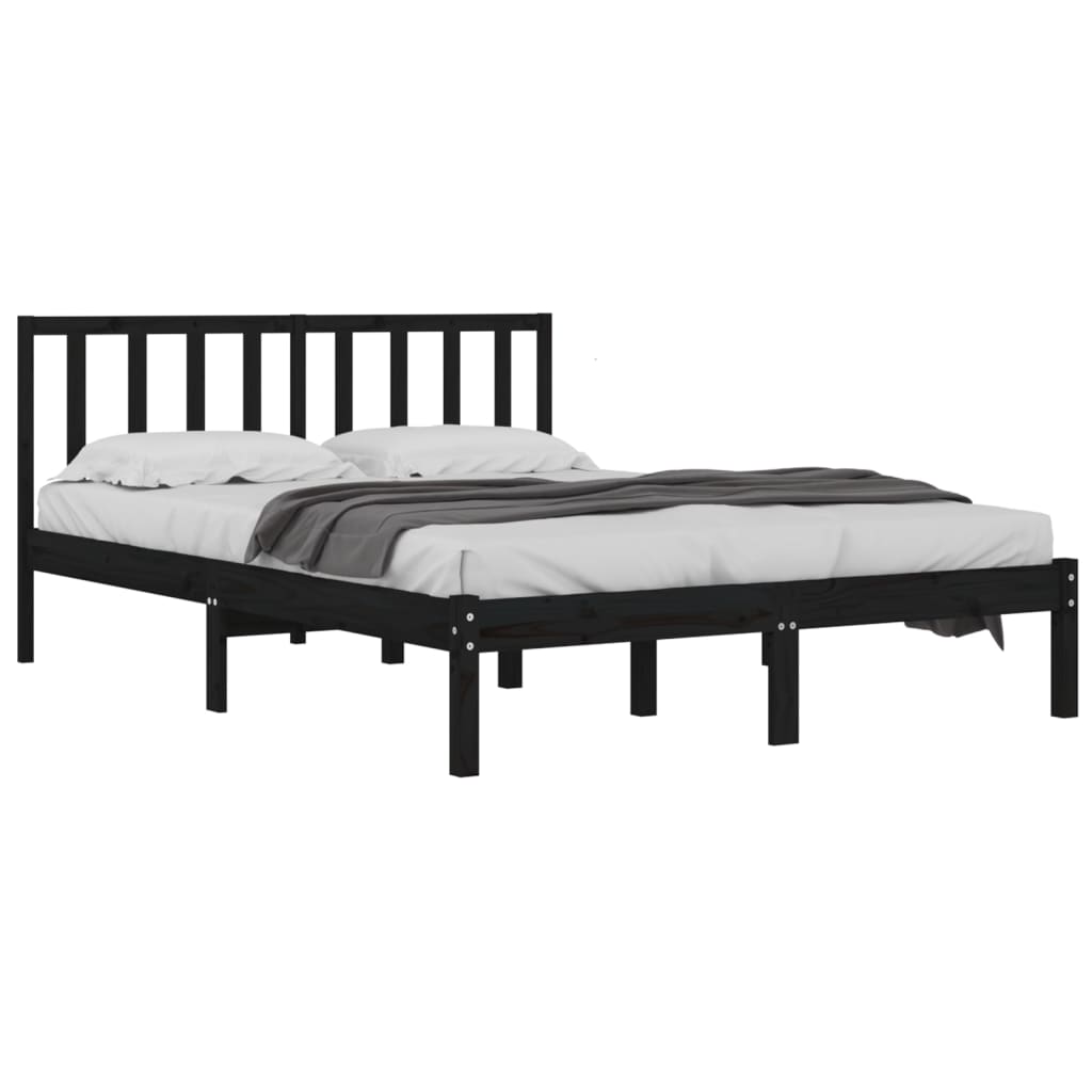 vidaXL Cadre de lit Noir Bois de pin massif 135x190 cm Double