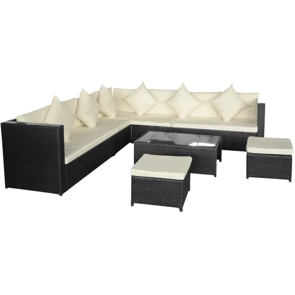 vidaXL Salon de jardin 8 pcs avec coussins résine tressée noir