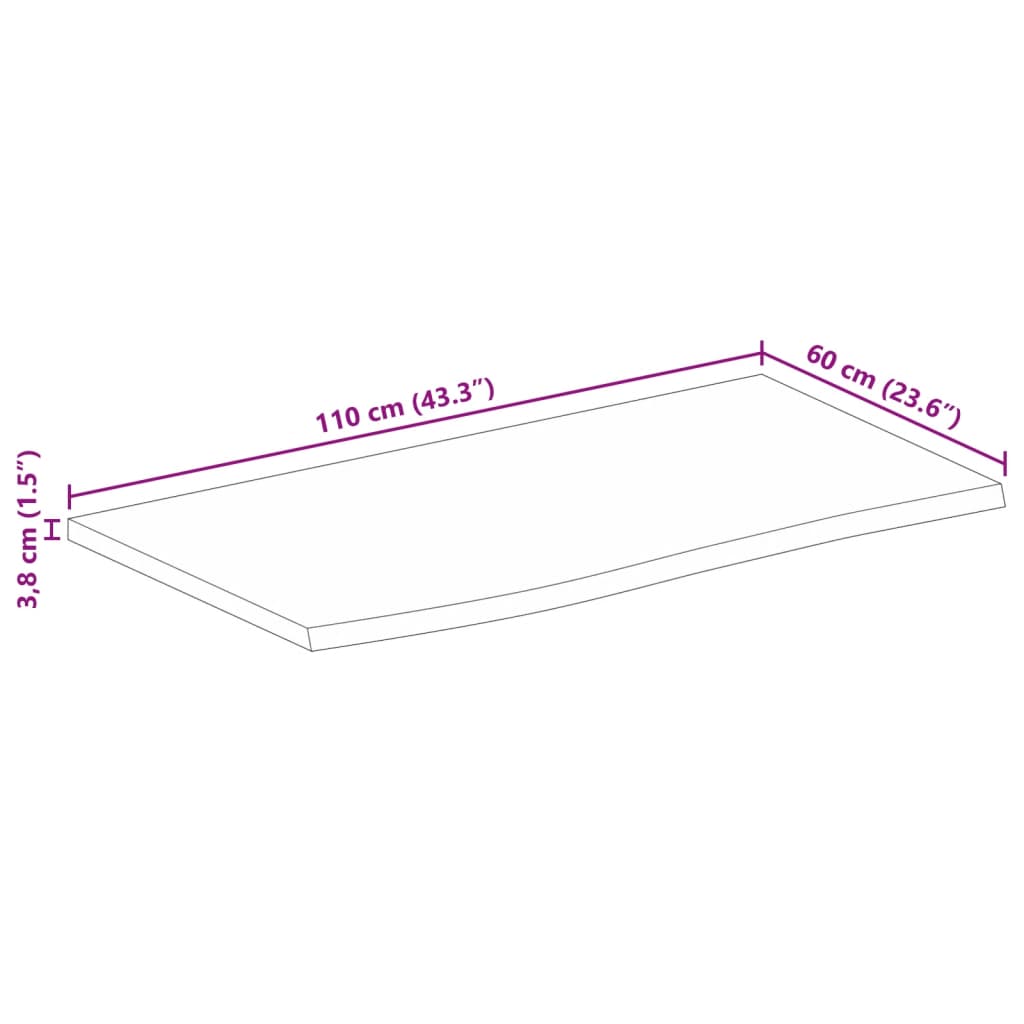 vidaXL Dessus de table à bord vivant 110x60x3,8cm bois massif manguier