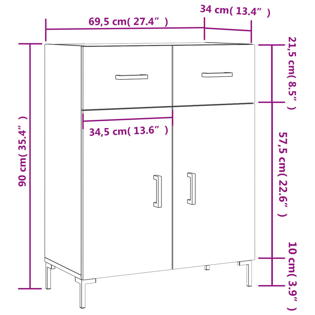 vidaXL Buffet Blanc brillant 69,5x34x90 cm Bois d'ingénierie