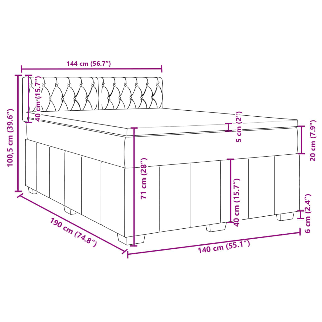 vidaXL Sommier à lattes de lit avec matelas Crème 140x190 cm Tissu