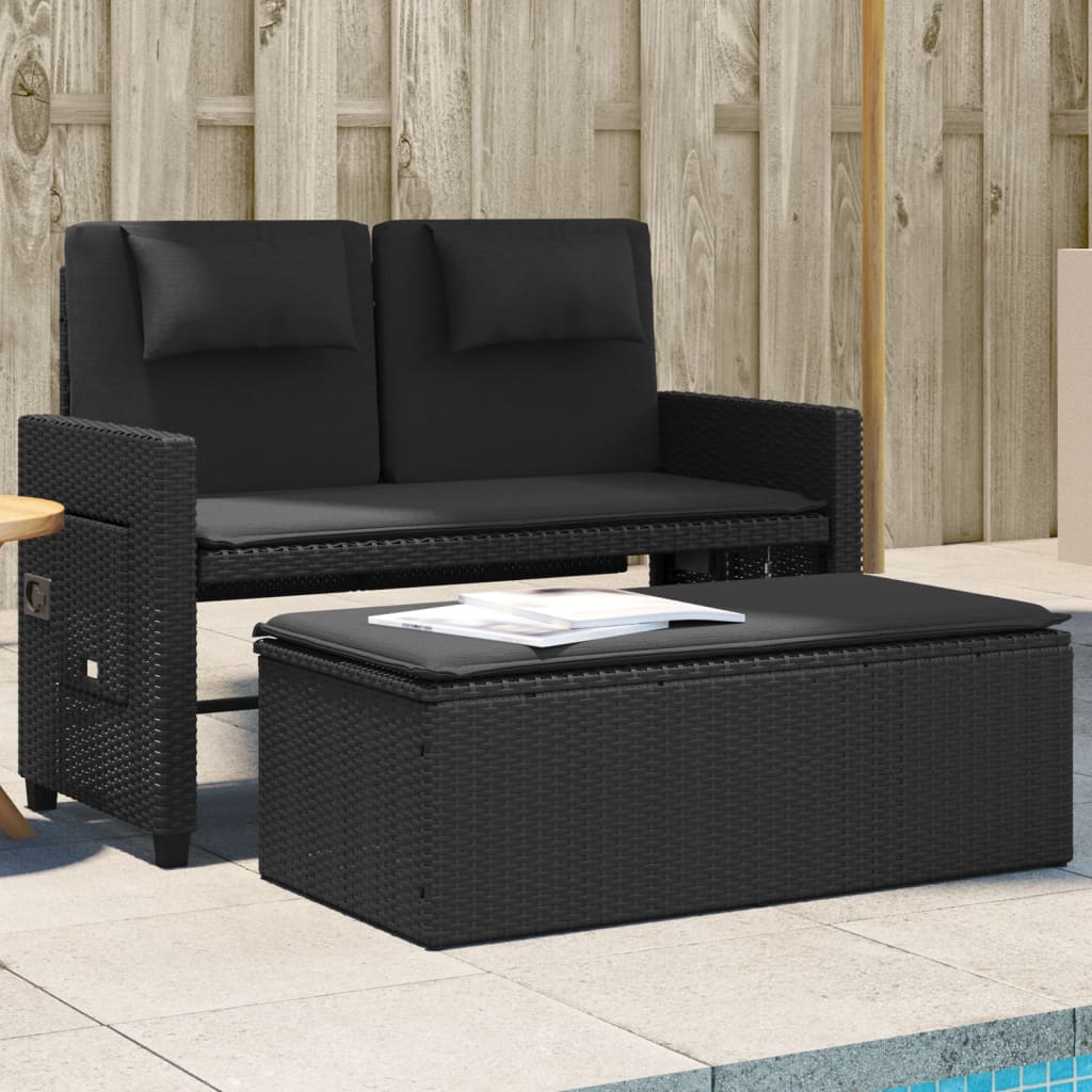 vidaXL Banc inclinable de jardin avec coussins noir résine tressée