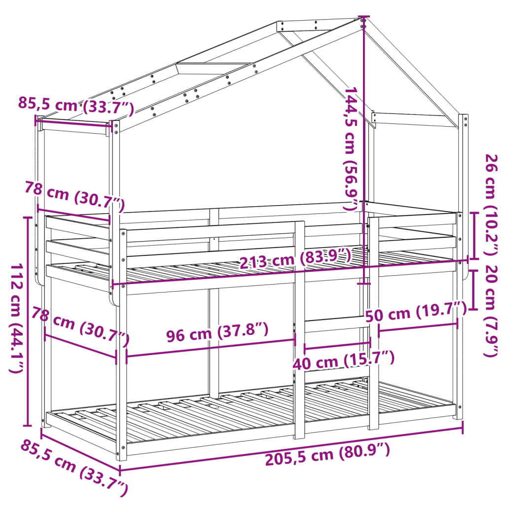 vidaXL Lit superposé sans matelas cire marron 80x200 cm pin massif