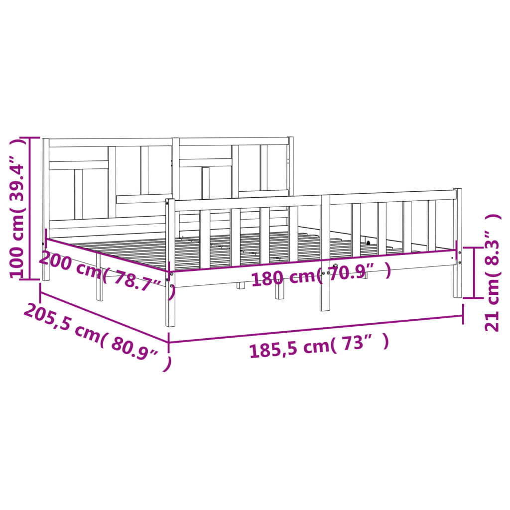 vidaXL Cadre de lit avec tête de lit blanc Super King Size bois massif