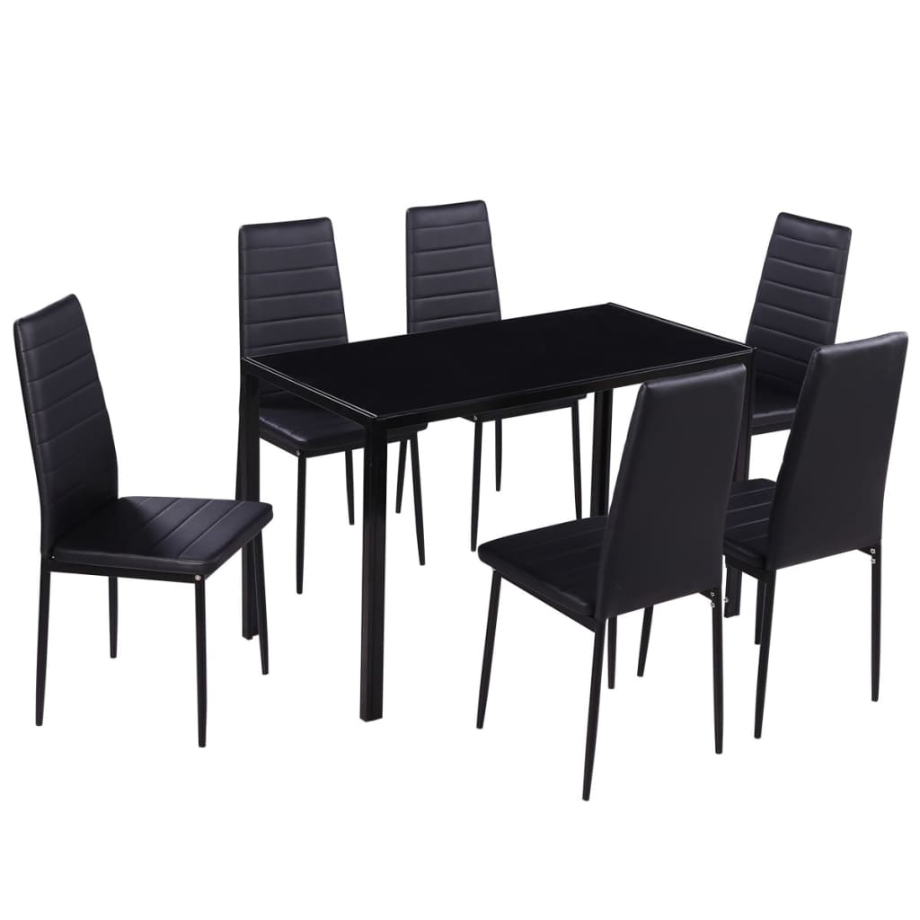 vidaXL Ensemble de table à manger sept pièces noir