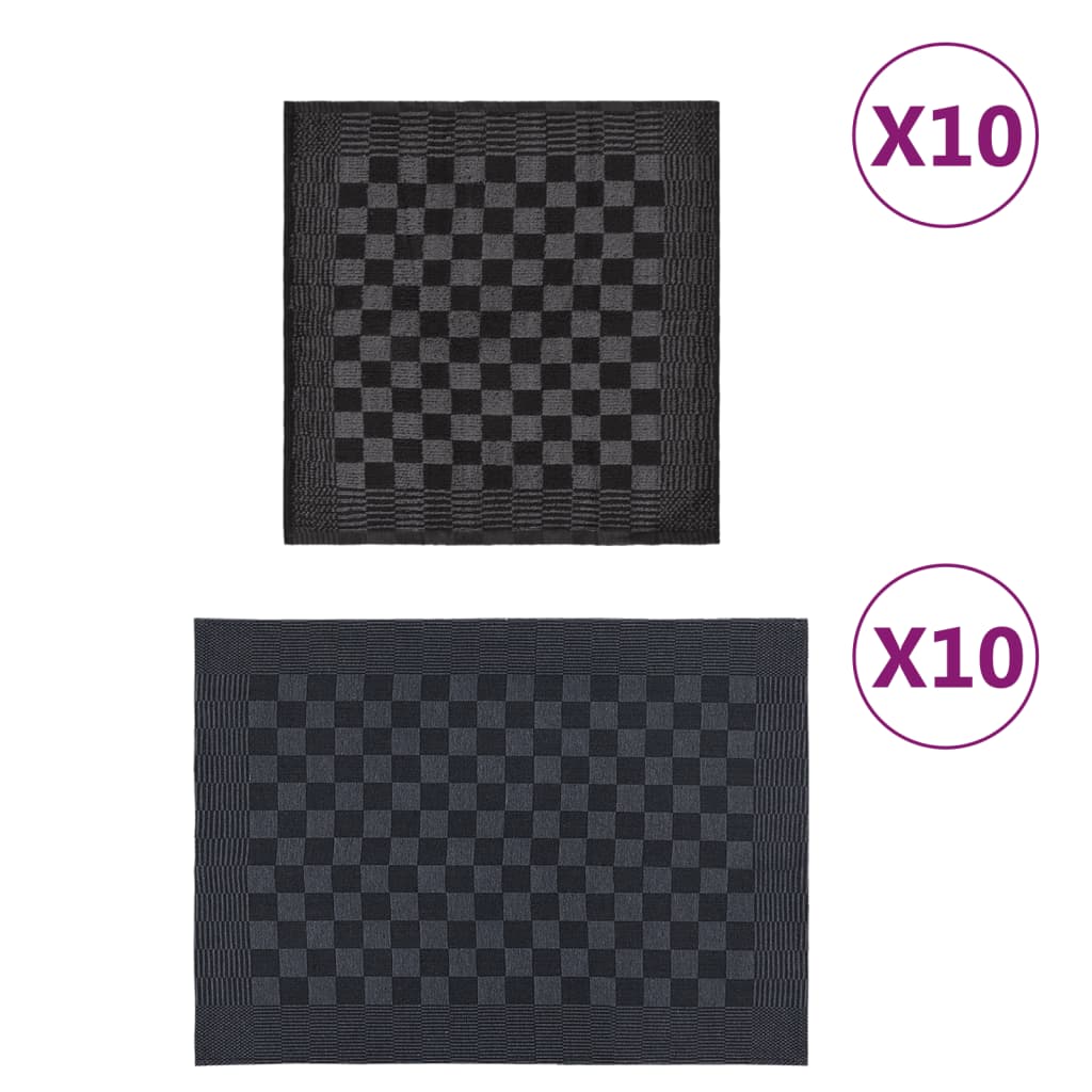 vidaXL Ensemble de serviettes 20 pcs noir et gris coton