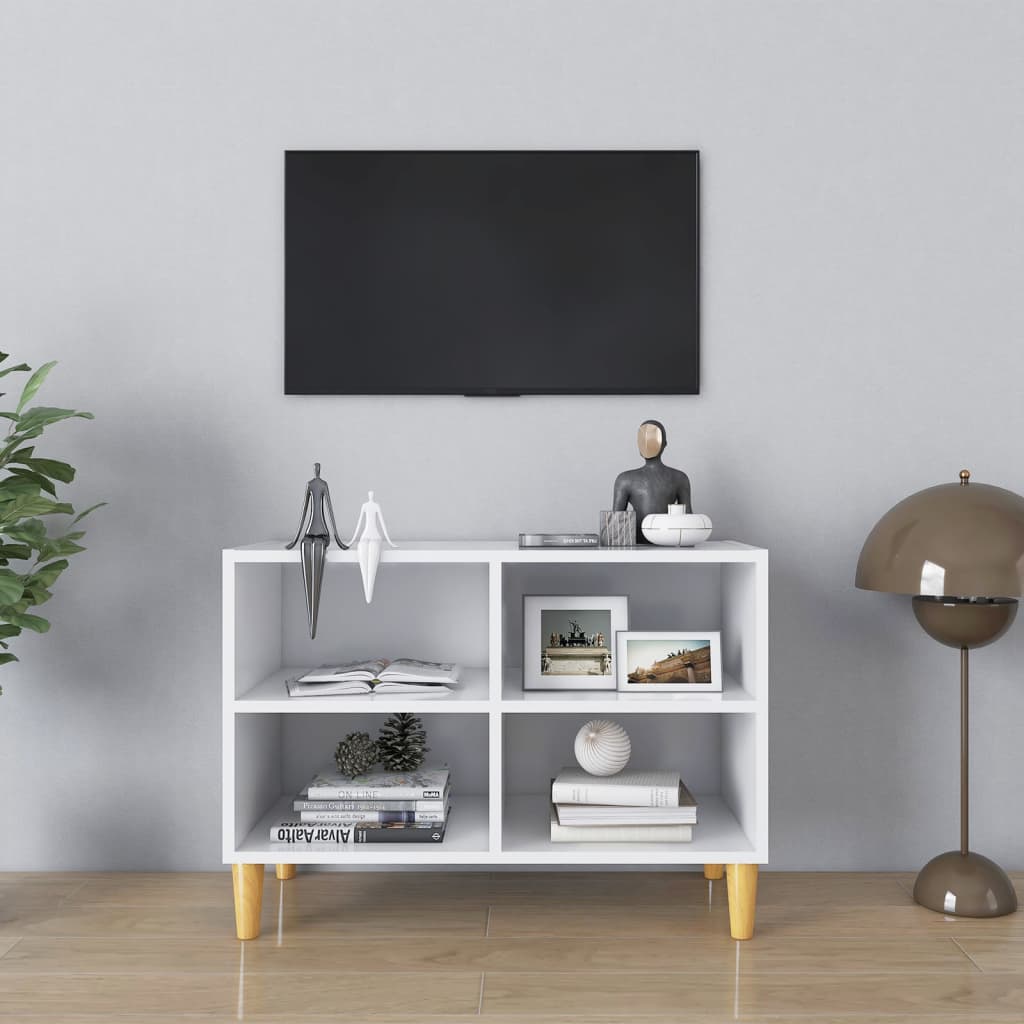 vidaXL Meuble TV avec pieds en bois massif Blanc 69,5x30x50 cm