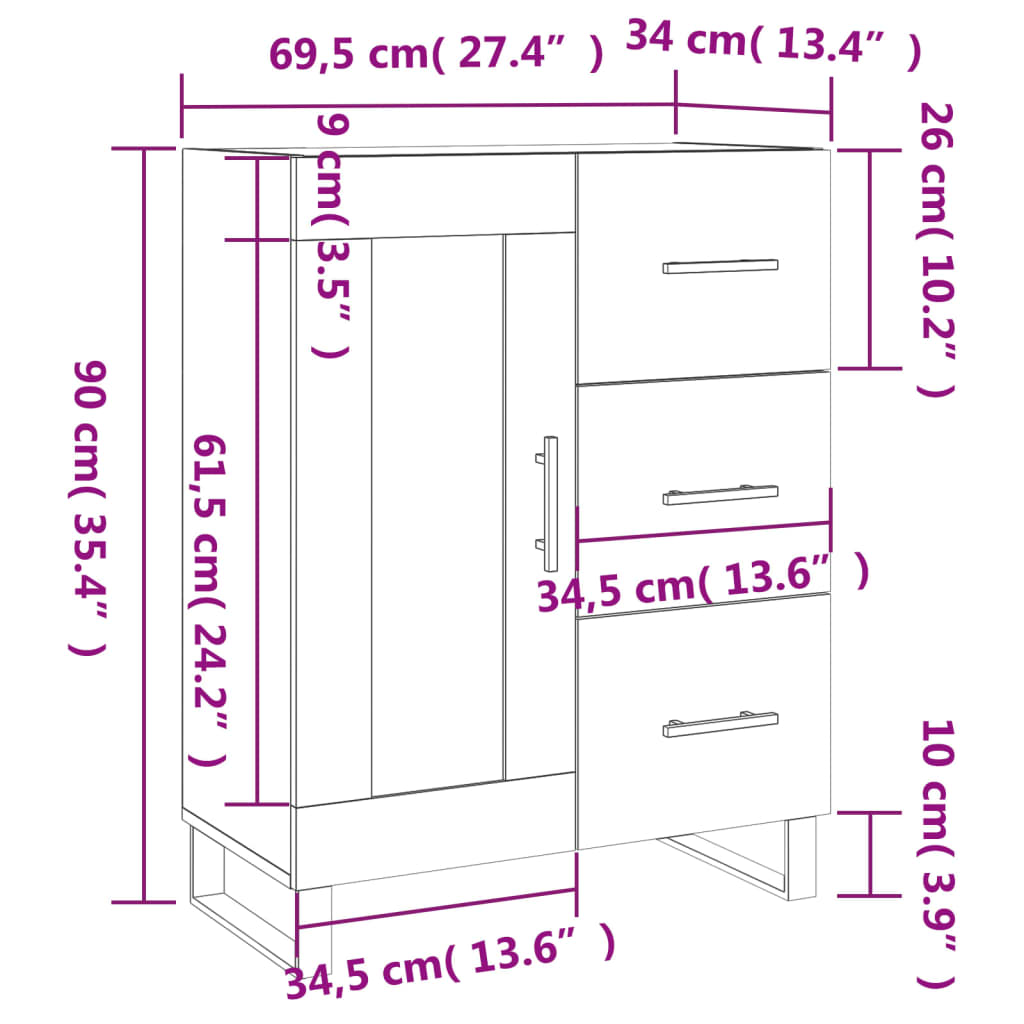 vidaXL Buffet gris béton 69,5x34x90 cm bois d'ingénierie