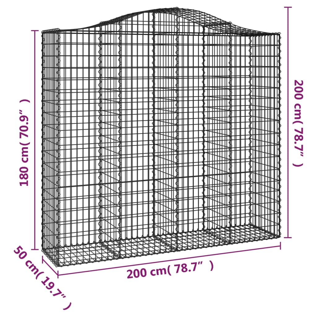 vidaXL Paniers à gabions arqués 3 pcs 200x50x180/200 cm Fer galvanisé