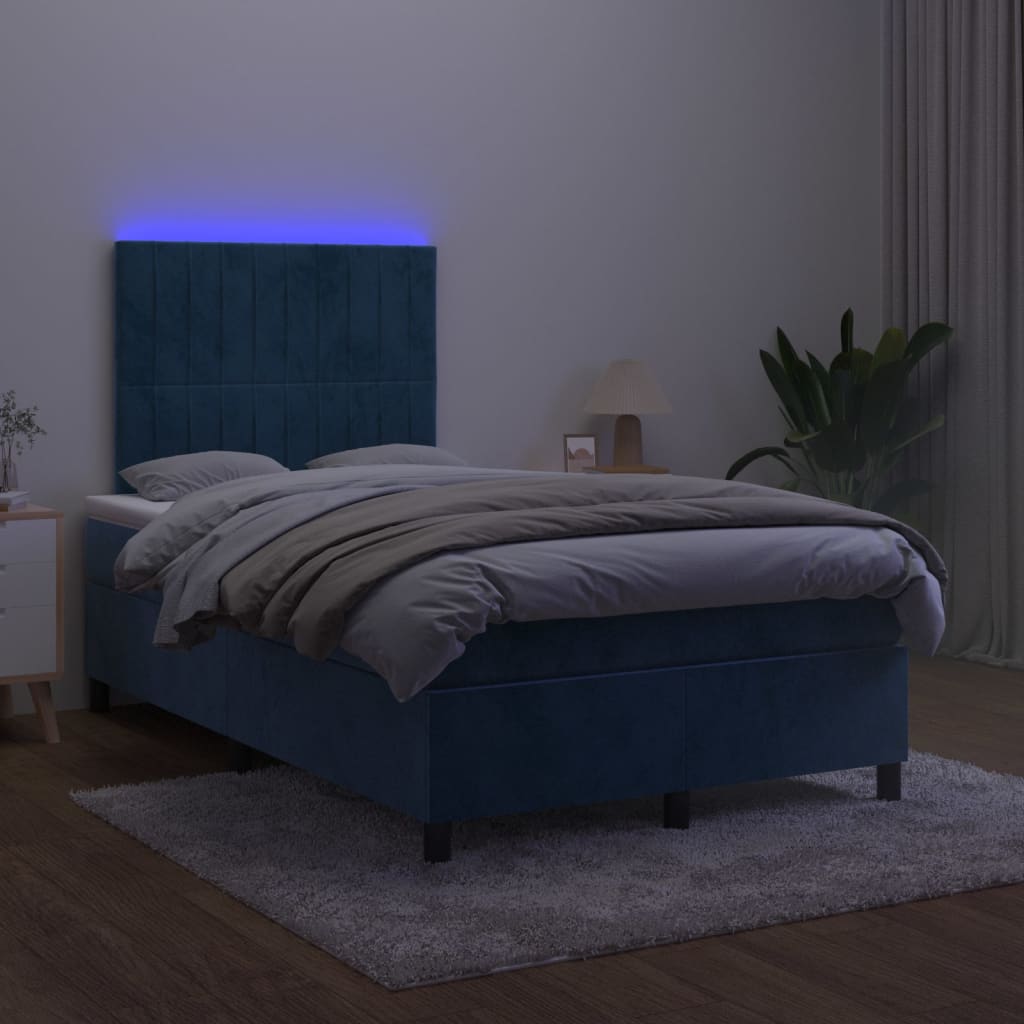 vidaXL Sommier à lattes de lit avec matelas LED Bleu foncé 120x200 cm