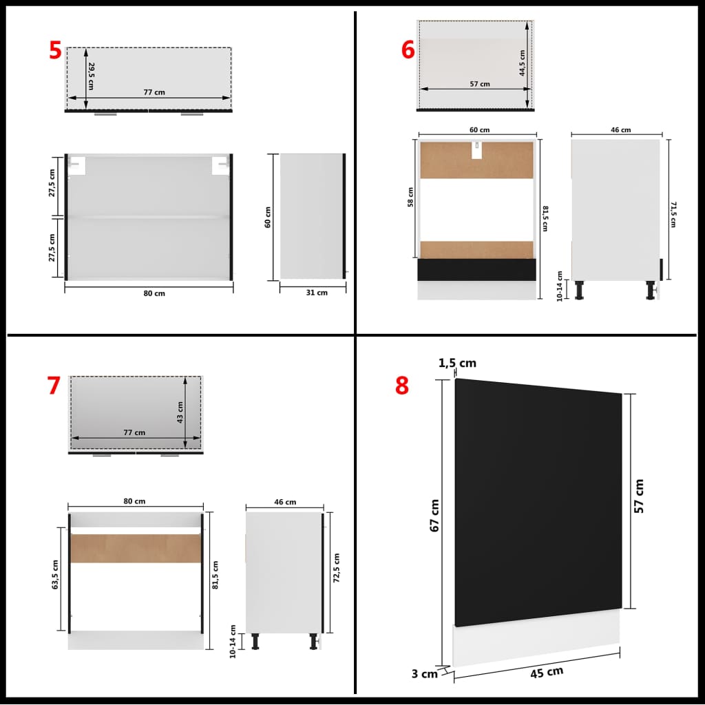 vidaXL Ensemble de meubles de cuisine 8 pcs Noir Aggloméré