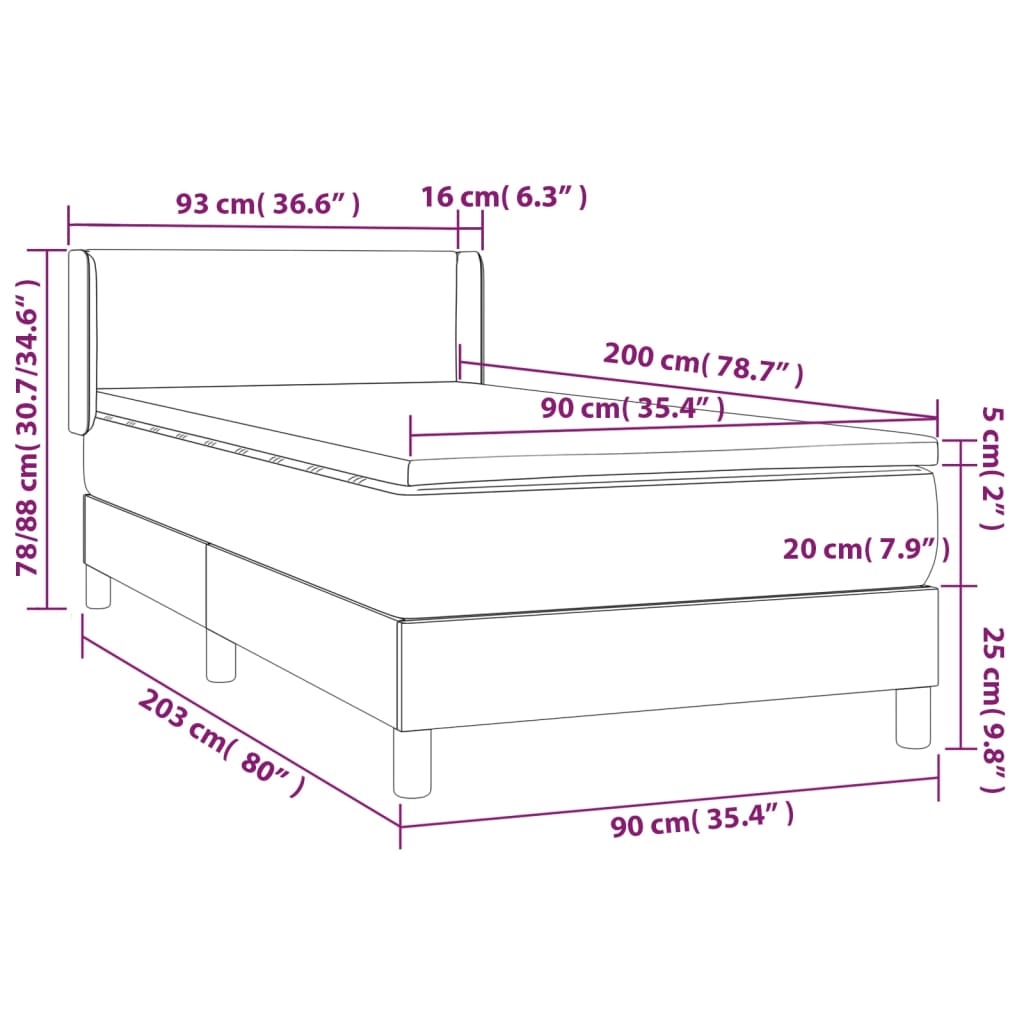 vidaXL Sommier à lattes de lit avec matelas Gris 90x200 cm Similicuir