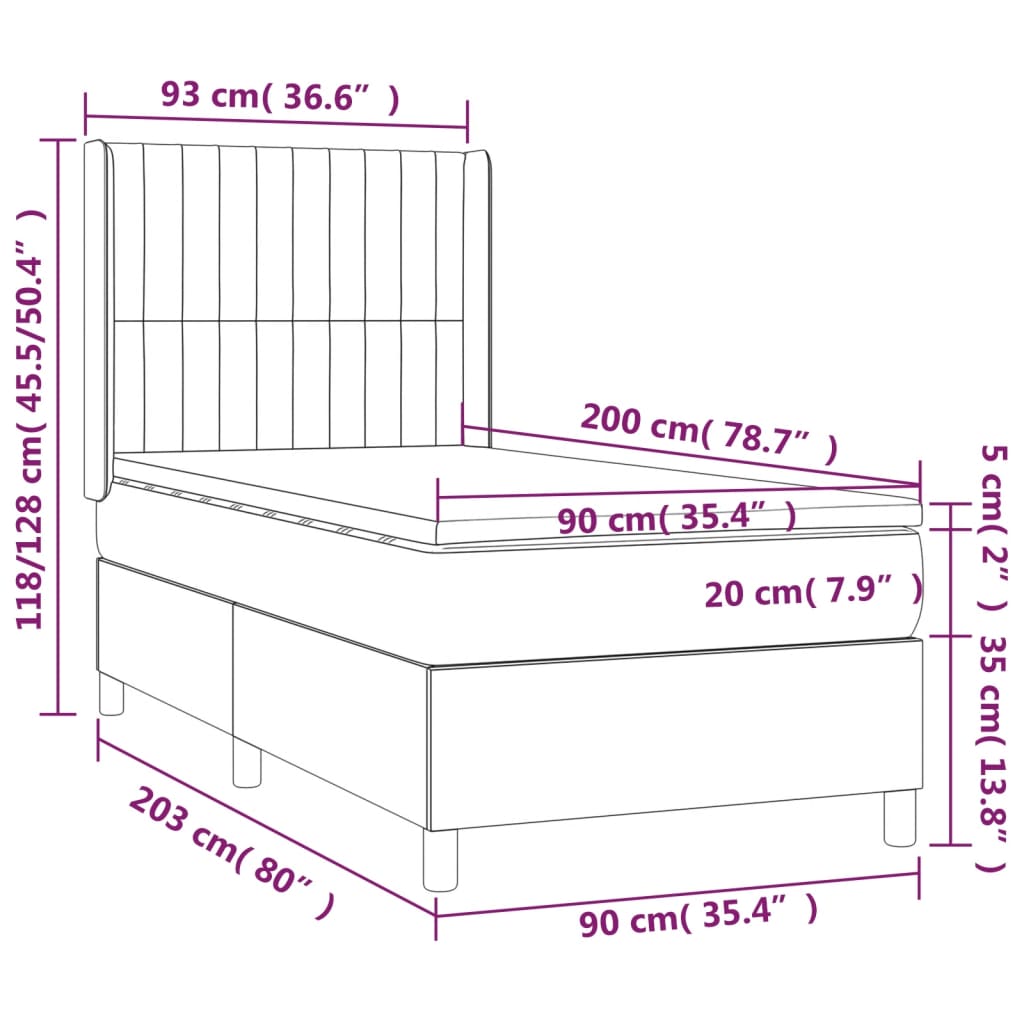 vidaXL Sommier à lattes de lit avec matelas Crème 90x200 cm Tissu