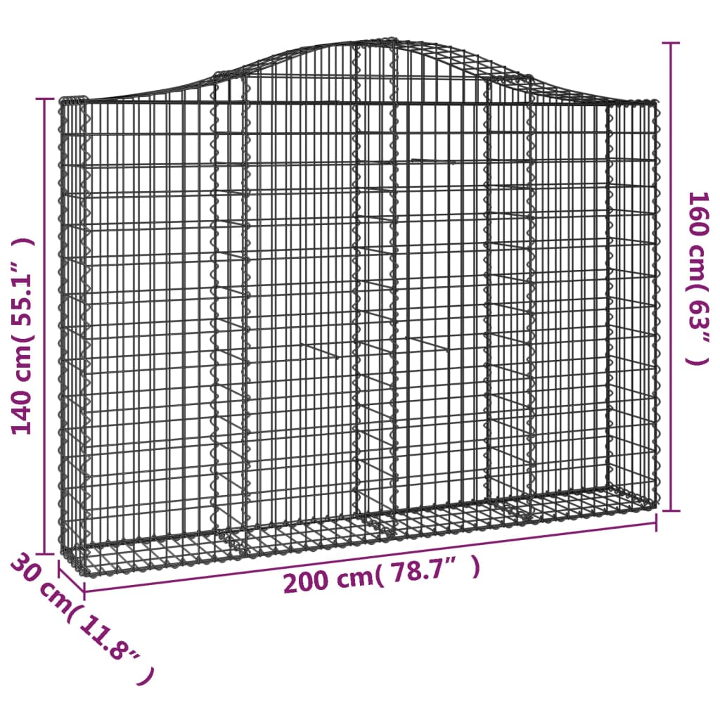 vidaXL Paniers à gabions arqués 25 pcs 200x30x140/160 cm Fer galvanisé