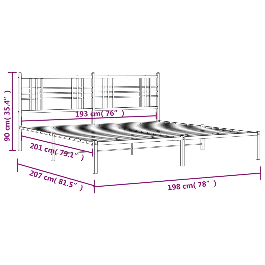 vidaXL Cadre de lit métal sans matelas avec tête de lit noir 193x203cm