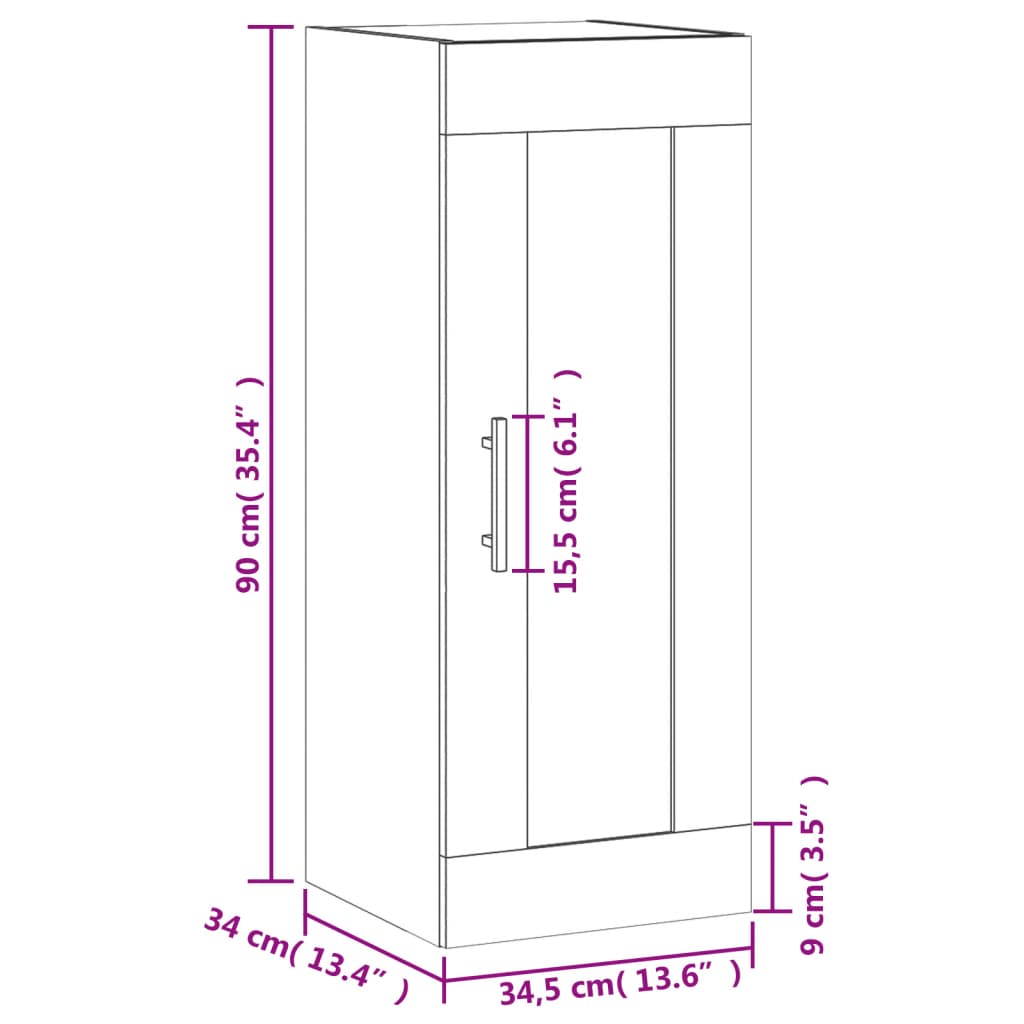 vidaXL Armoire murale chêne marron 34,5x34x90 cm bois d'ingénierie