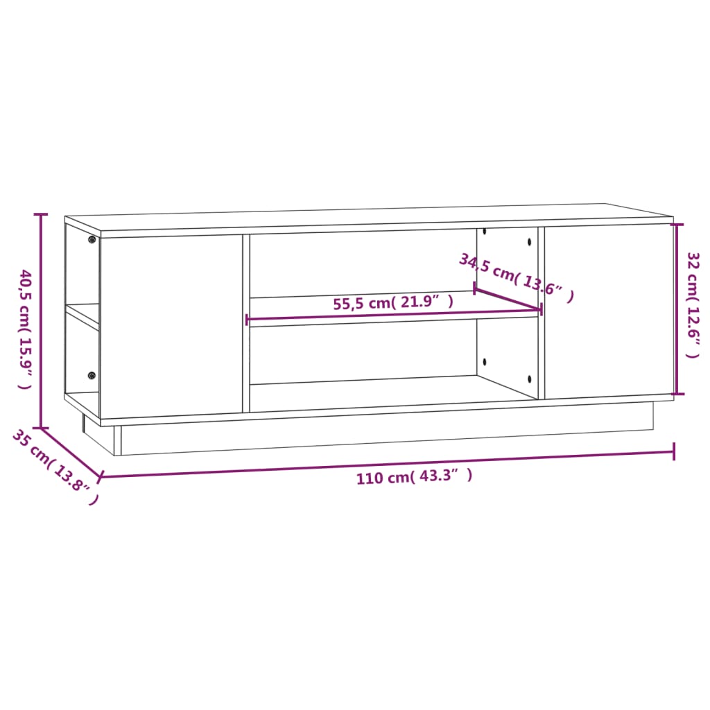 vidaXL Meuble TV 110x35x40,5 cm Bois de pin massif