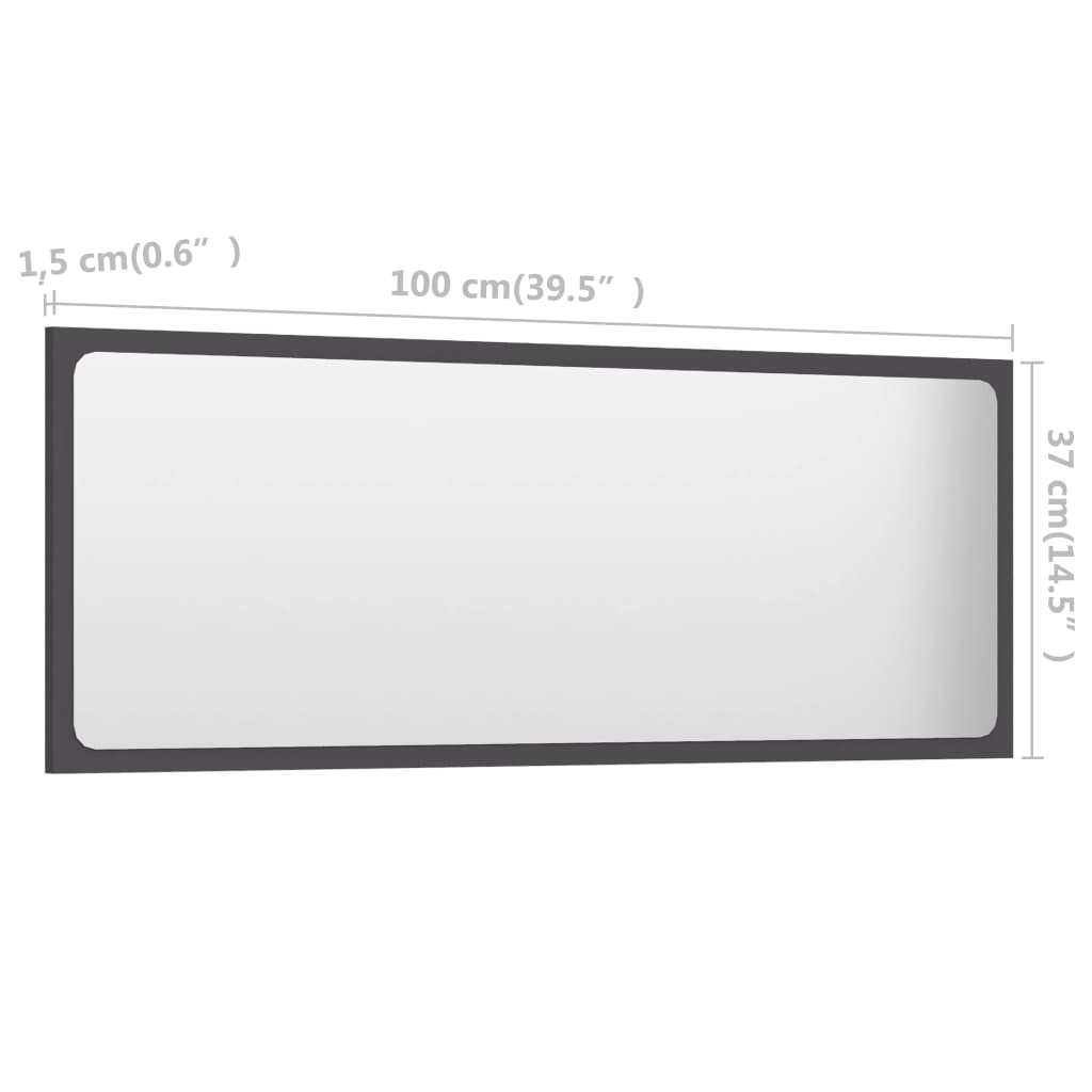 vidaXL Miroir de salle de bain Gris 100x1,5x37 cm Aggloméré