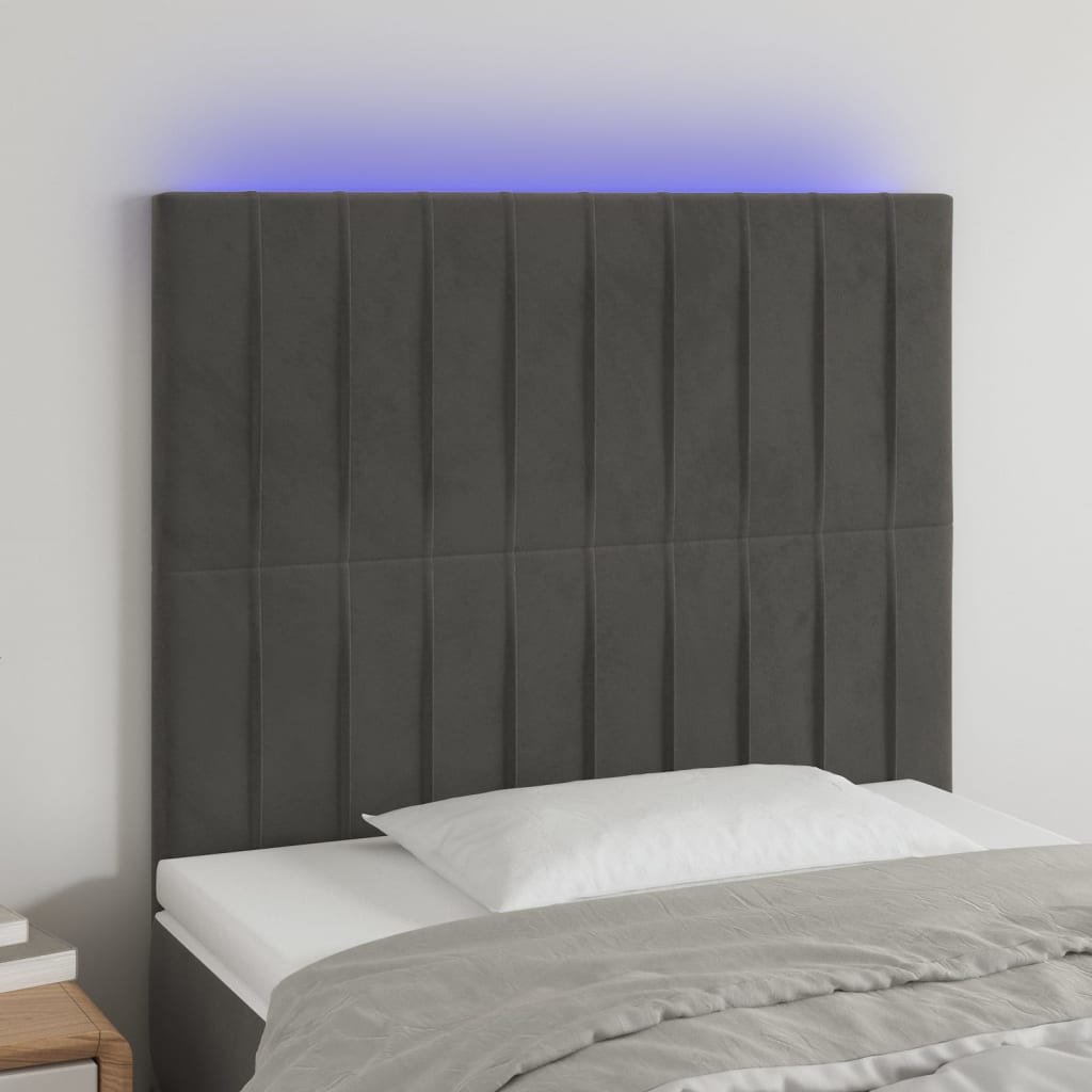 vidaXL Tête de lit à LED Gris foncé 80x5x118/128 cm Velours