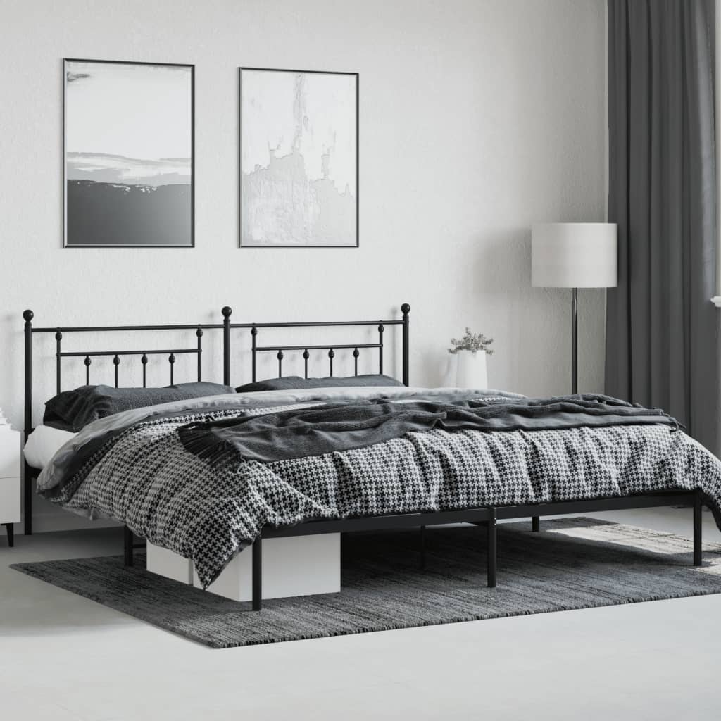 vidaXL Cadre de lit métal sans matelas avec tête de lit noir 193x203cm