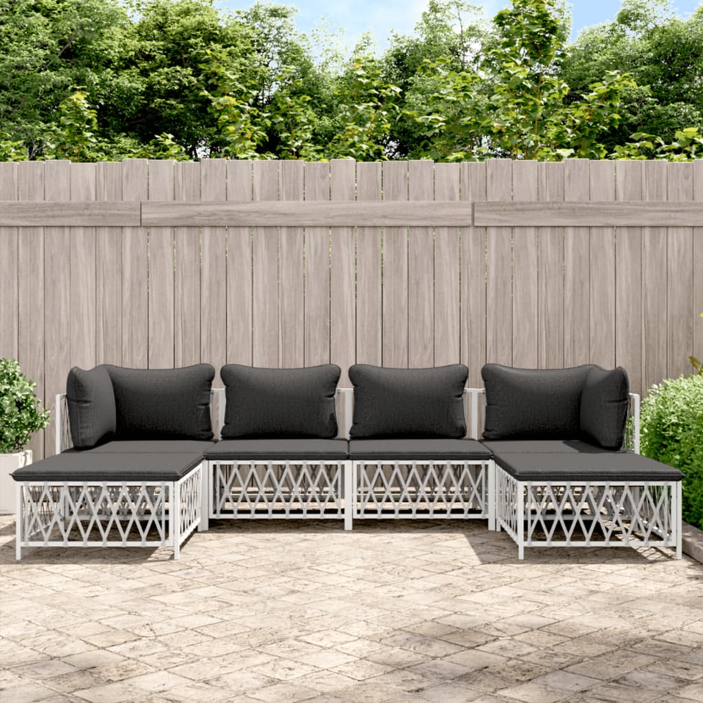 vidaXL Salon de jardin avec coussins 6 pcs blanc acier