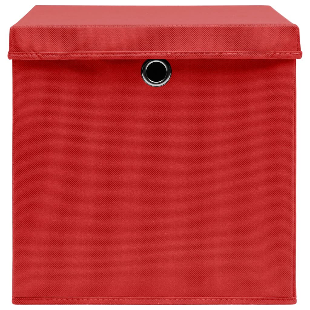 vidaXL Boîtes de rangement et couvercles 10 pcs Rouge 32x32x32cm Tissu