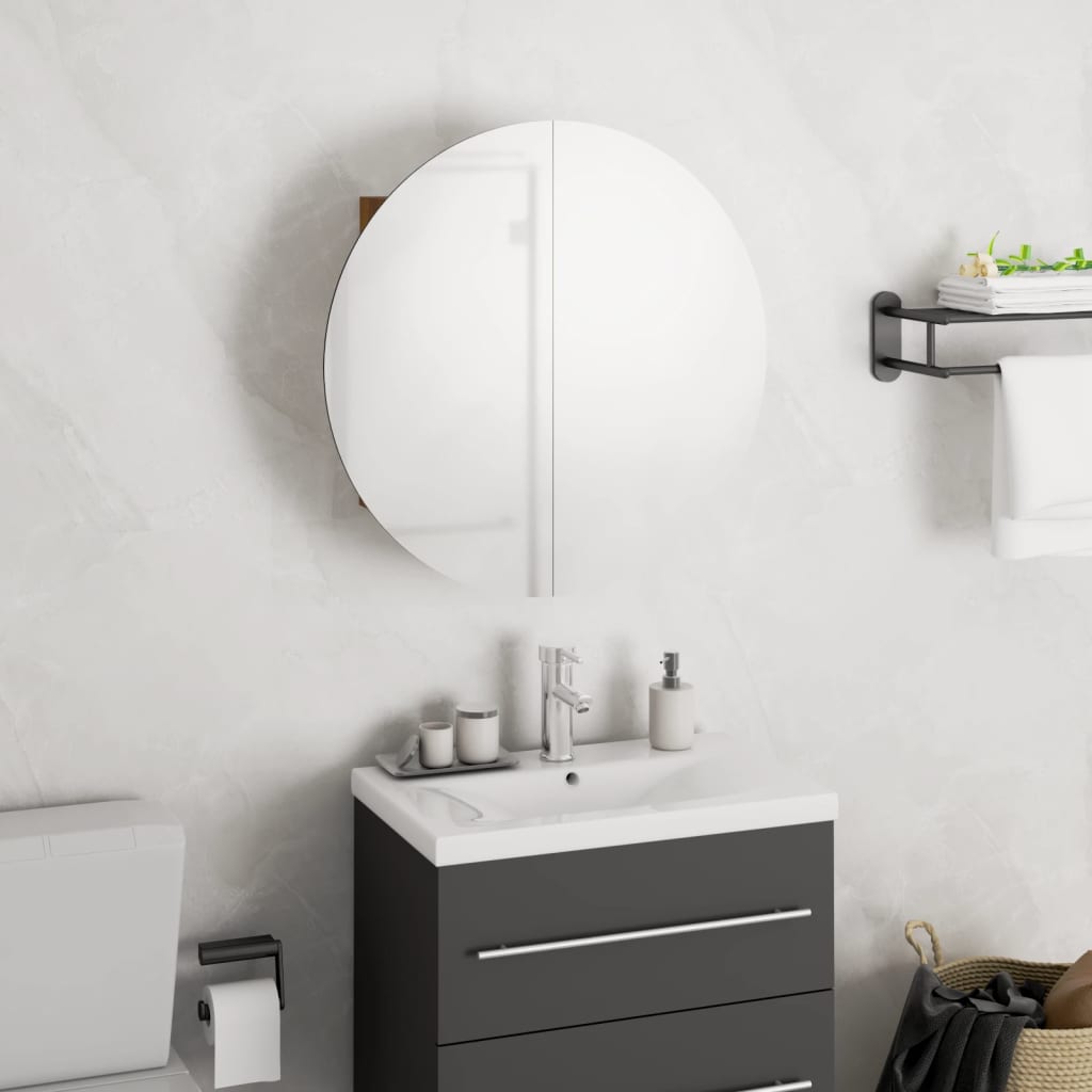 vidaXL Armoire de salle de bain miroir rond et LED Chêne 40x40x17,5 cm
