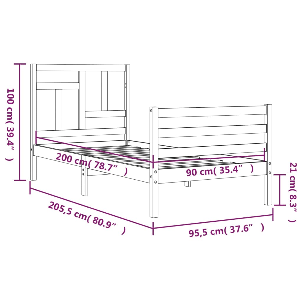 vidaXL Cadre de lit sans matelas blanc 90x200 cm bois massif