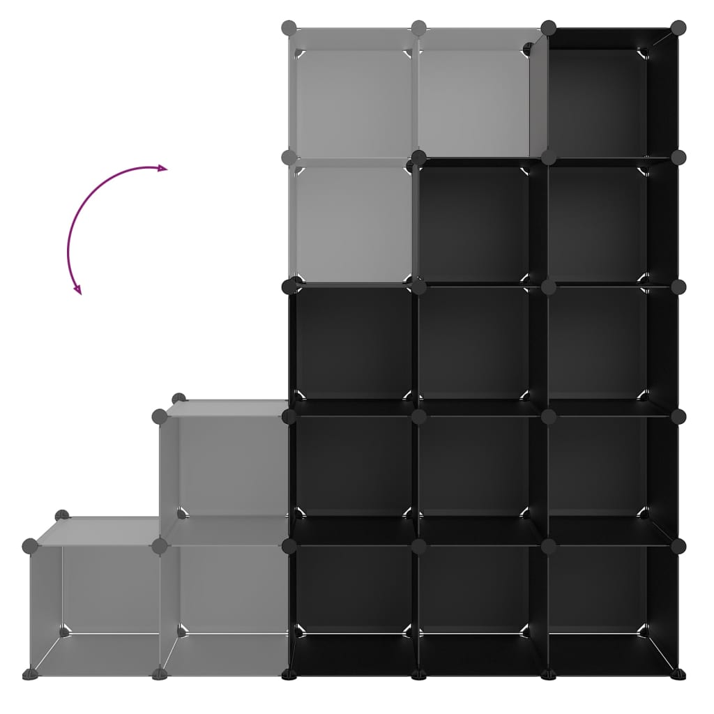 vidaXL Cubes de rangement 15 pcs Noir PP