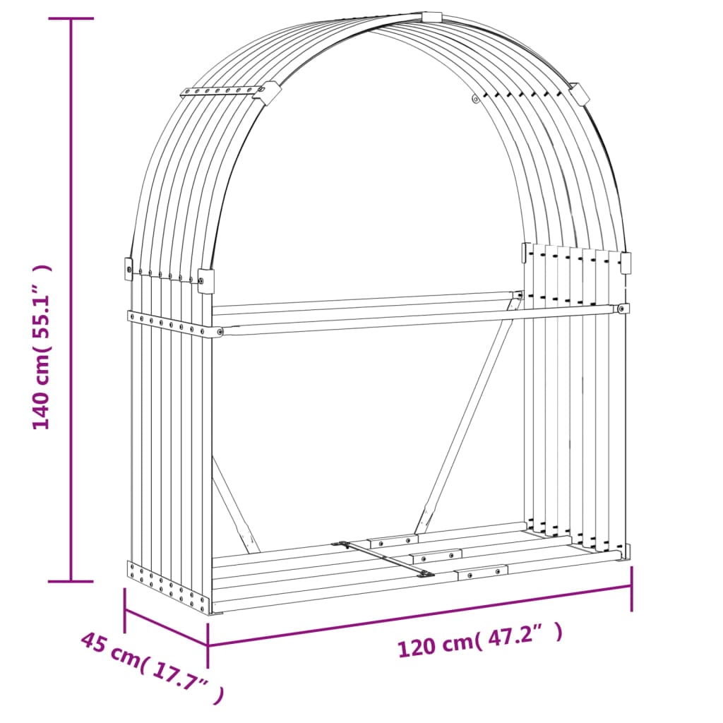 vidaXL Porte-bûches argenté 120x45x140 cm acier galvanisé