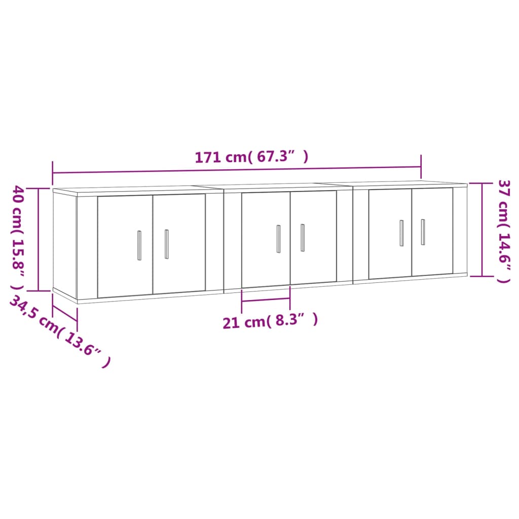 vidaXL Meubles TV muraux 3 pcs blanc 57x34,5x40 cm