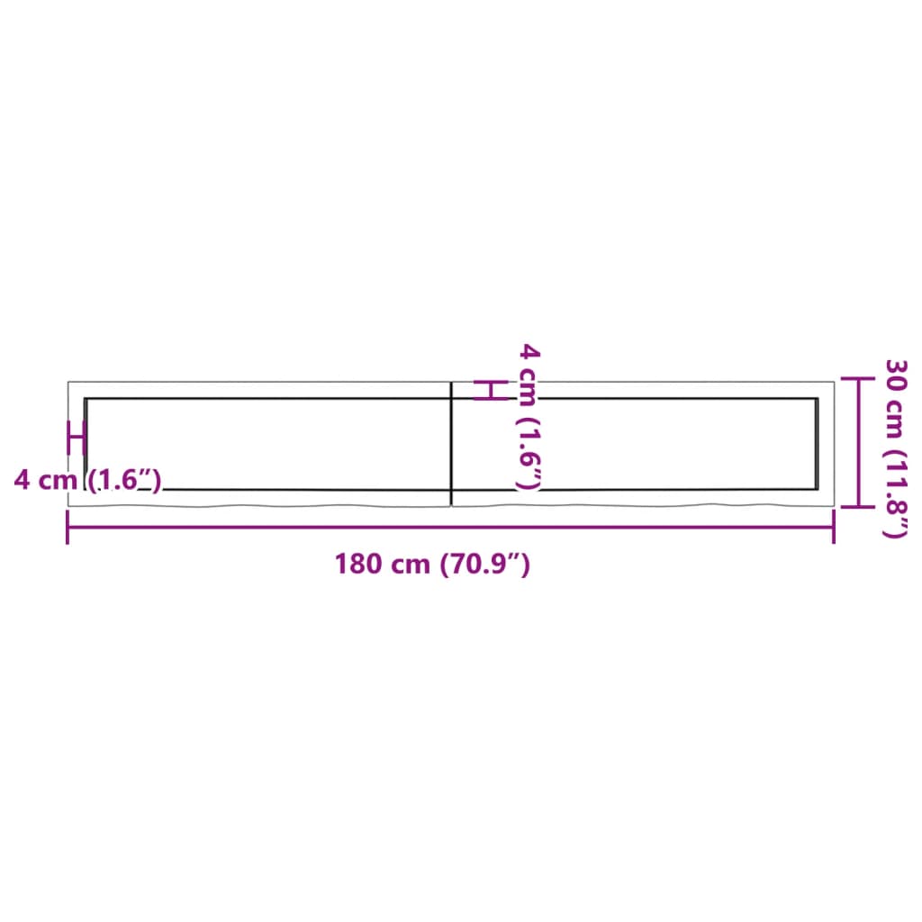 vidaXL Comptoir de salle de bain marron 180x30x(2-4) cm bois traité