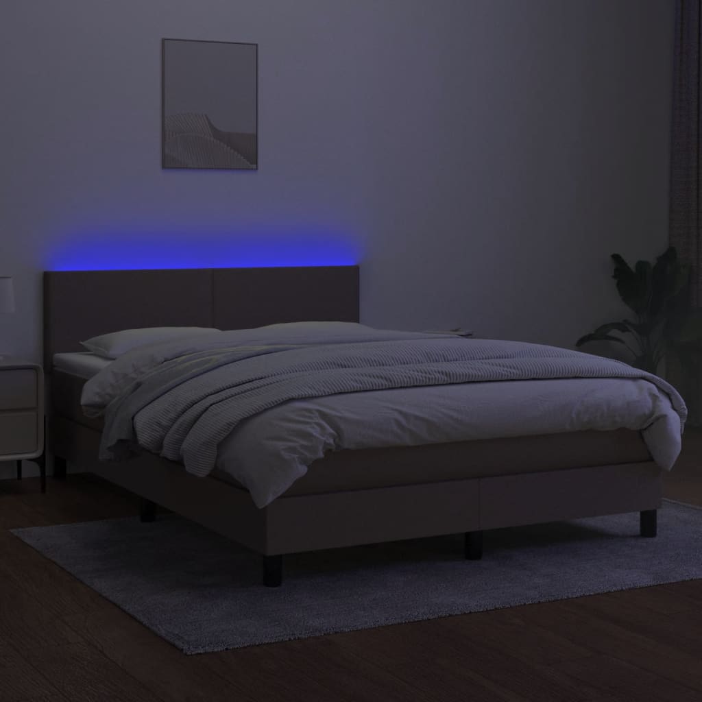 vidaXL Sommier à lattes de lit avec matelas LED Taupe 140x200 cm Tissu