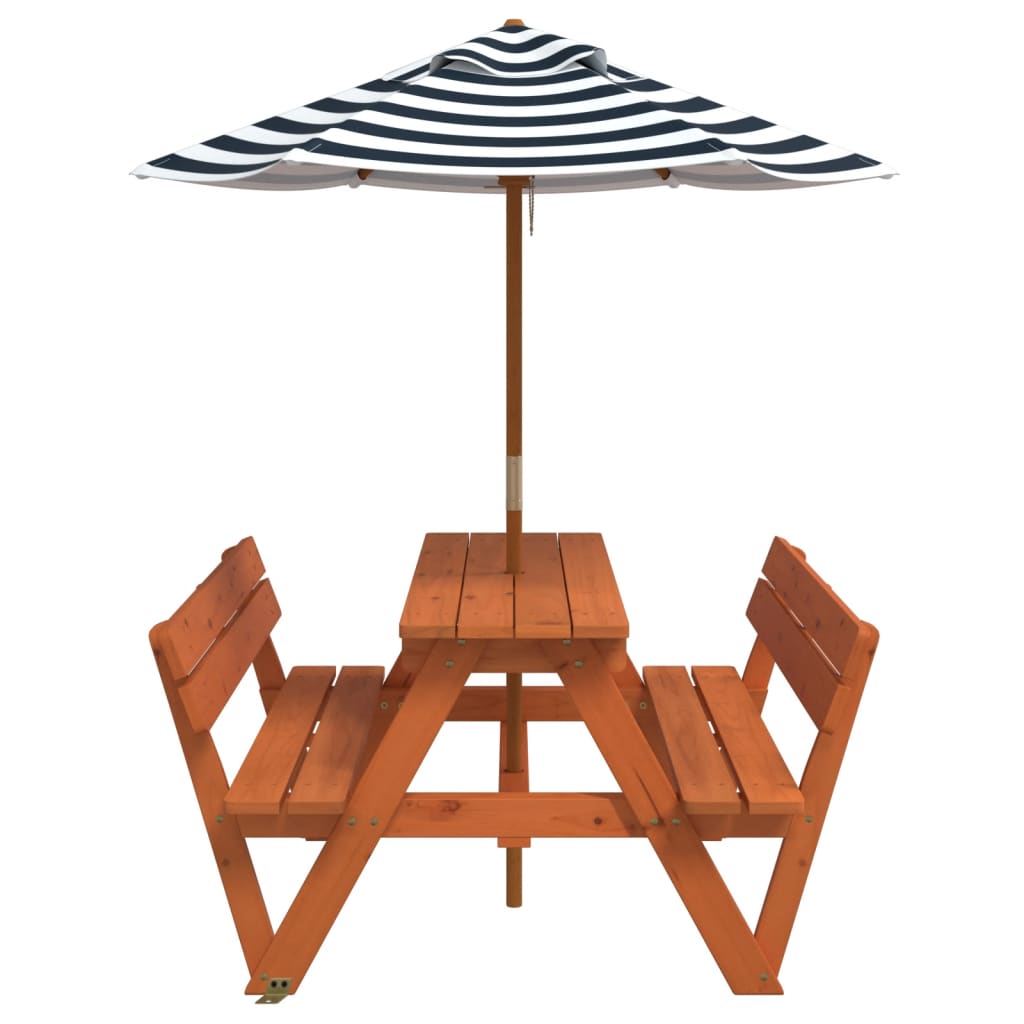 vidaXL Table de pique-nique pour 4 enfants avec parasol bois de sapin