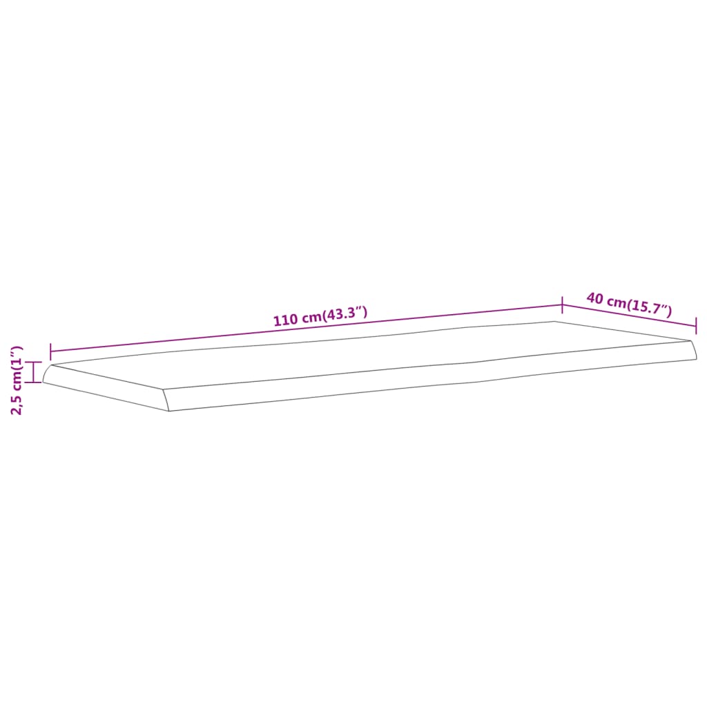 vidaXL Dessus de table 110x40x2,5 cm rectangulaire bois massif acacia