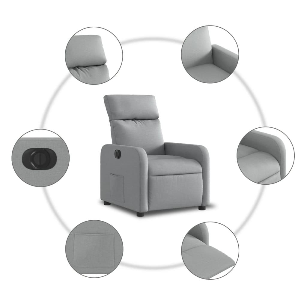 vidaXL Fauteuil inclinable électrique Gris clair Tissu