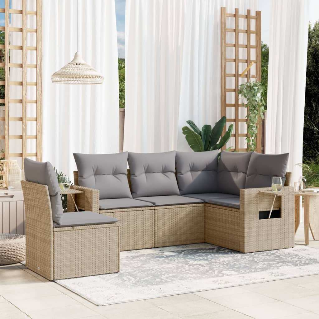 vidaXL Salon de jardin avec coussins 5 pcs beige résine tressée