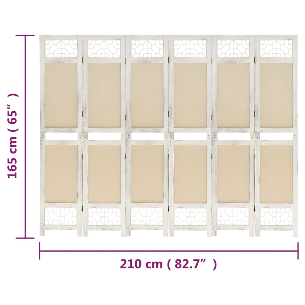 vidaXL Cloison de séparation 6 panneaux Crème 210x165 cm Tissu
